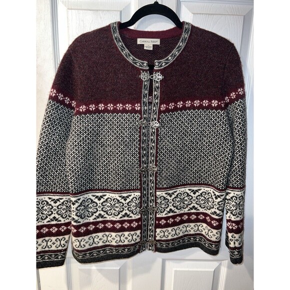 Carroll Reed Sweater Womens M Cardigan Metal Frog Fasteners Wool Nordic Vintage - Picture 7 of 7